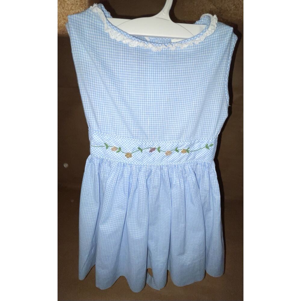 Vintage Cinderella Dress Hand Smocked Child Blue Embroidered Girls Size 5